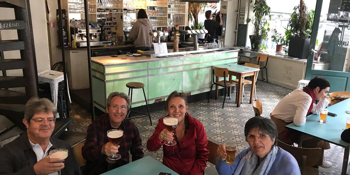 Drinking Belgian beer in an old Antwerps café.