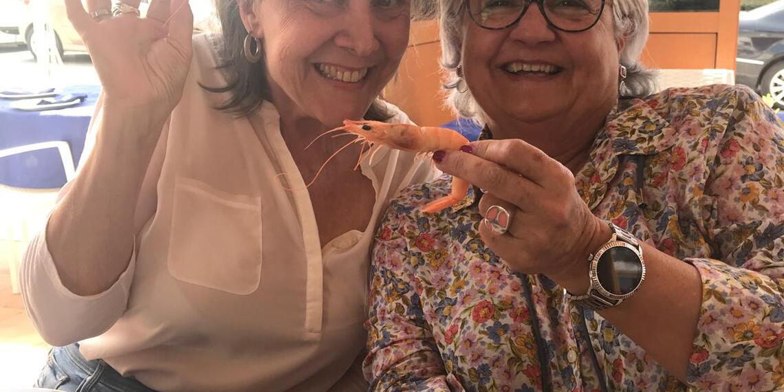 Dolores and I eating delicious Gambas in Coín (Malaga)